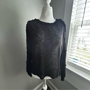 Umgee Black Distressed Women's Sweater with Fringe Details NWT